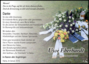 Traueranzeige von Uwe Eberhardt von Südthüringer Presse