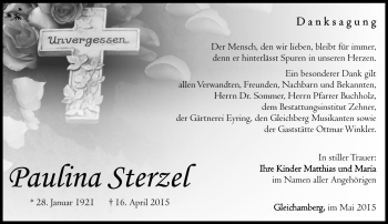 Traueranzeige von Paulina Sterzel von Südthüringer Presse