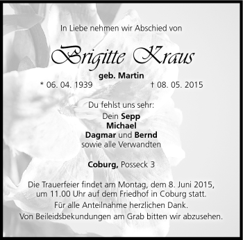 Traueranzeige von Brigitte Kraus von Neue Presse Coburg