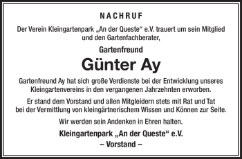 Traueranzeige von Günter Ay von Südthüringer Presse