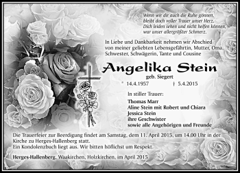 Traueranzeige von Angelika Stein von Südthüringer Presse