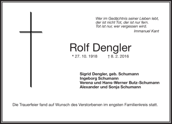 Traueranzeige von Rolf Dengler von Frankenpost