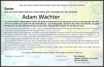 Traueranzeige von Adam Wachter von Neue Presse Coburg