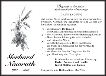 Traueranzeige von Gerhard Nawrath von Südthüringer Presse