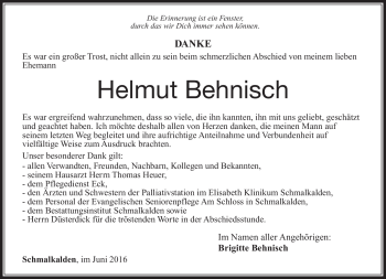 Traueranzeige von Helmut Behnisch von Südthüringer Presse