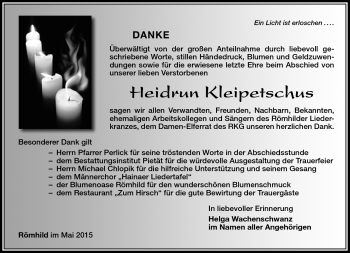 Traueranzeige von Heidrun Kleibetschus von Südthüringer Presse