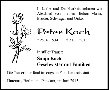 Traueranzeige von Peter Koch von Südthüringer Presse