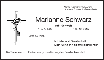 Traueranzeige von Marianne Schwarz von Neue Presse Coburg