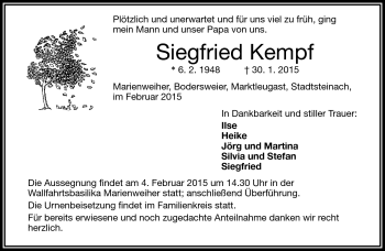 Traueranzeige von Siegfried Kempf von Frankenpost