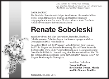 Traueranzeige von Renate Soboleski von Südthüringer Presse