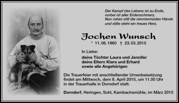 Traueranzeige von Jochen Wunsch von Südthüringer Presse