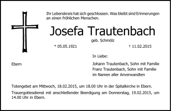 Traueranzeige von Josefa Trautenbach von Neue Presse Coburg
