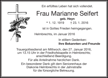 Traueranzeige von Marianne Seifert von Frankenpost