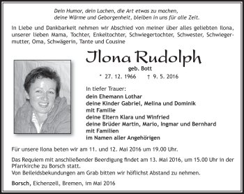 Traueranzeige von Ilona Rudolph von Südthüringer Presse