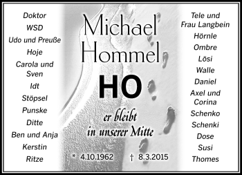 Traueranzeige von Michael Hommel von Südthüringer Presse