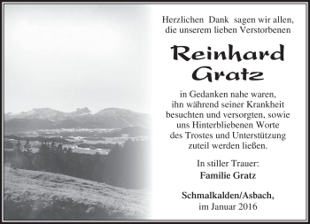 Traueranzeige von Reinhard Gratz von Südthüringer Presse