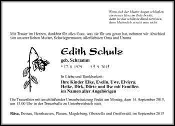 Traueranzeige von Edith Schulz von Südthüringer Presse
