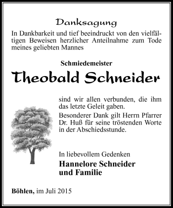 Traueranzeige von Theobald Schneider von Südthüringer Presse