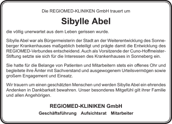 Traueranzeige von Sibylle Abel von Südthüringer Presse