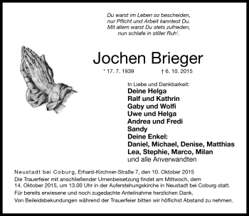 Traueranzeige von Jochen Brieger von Neue Presse Coburg