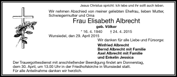 Traueranzeige von Elisabeth Albrecht von Frankenpost