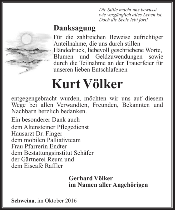 Traueranzeige von Kurt Völker von Südthüringer Presse