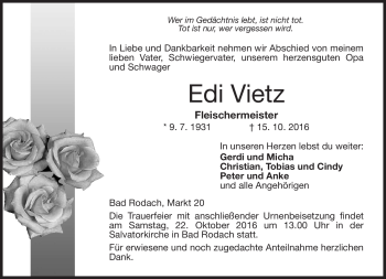 Traueranzeige von Edi Vietz von Neue Presse Coburg