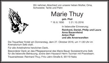 Traueranzeige von Marie Thuy von Frankenpost