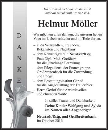 Traueranzeige von Helmut Möller von Südthüringer Presse