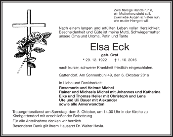 Traueranzeige von Elsa Eck von Frankenpost