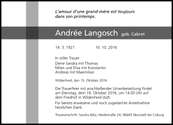 Traueranzeige von Andree Longosch von Neue Presse Coburg