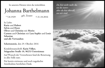 Traueranzeige von Johanna Barthelmann von Neue Presse Coburg