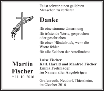 Traueranzeige von Martin Fischer von Frankenpost