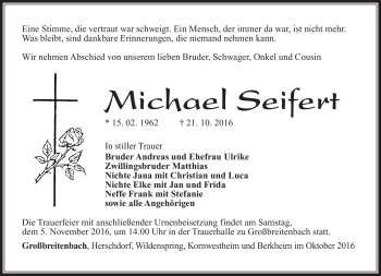 Traueranzeige von Michael Seifert von Südthüringer Presse