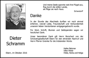 Traueranzeige von Dieter Schramm von Neue Presse Coburg