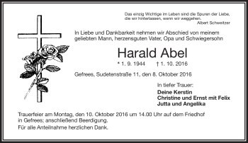 Traueranzeige von Abel Harald von Frankenpost
