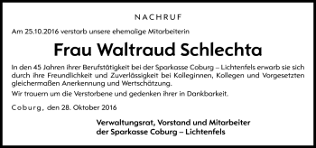 Traueranzeige von Waltraud Schlechta von Neue Presse Coburg