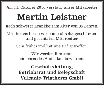 Traueranzeige von Martin Leistner von Südthüringer Presse