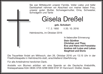 Traueranzeige von Gisela Dreßel von Frankenpost