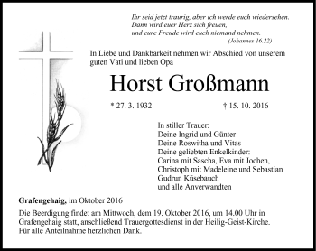 Traueranzeige von Horst Großmann von Frankenpost