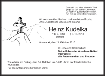 Traueranzeige von Heinz Kudelka von Frankenpost