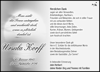 Traueranzeige von Ursula Korff von Südthüringer Presse