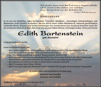 Traueranzeige von Edith Bartenstein von Südthüringer Presse
