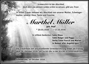 Traueranzeige von Marthel Müller von Südthüringer Presse