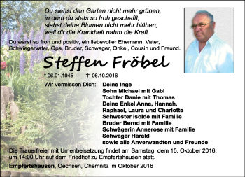 Traueranzeige von Steffen Fröbel von Südthüringer Presse