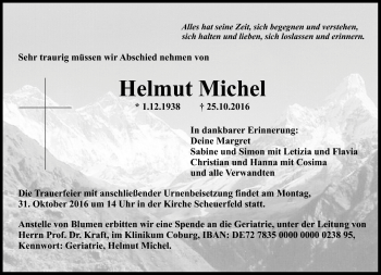 Traueranzeige von Helmut Michel von Neue Presse Coburg
