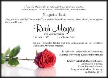 Traueranzeige von Ruth Meyer von Südthüringer Presse