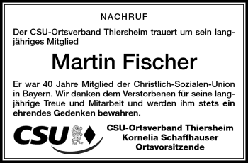 Traueranzeige von Martin Fischer von Frankenpost