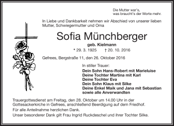 Traueranzeige von Sofia Münchberger von Frankenpost
