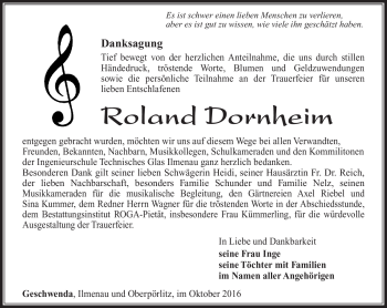 Traueranzeige von Roland Dornheim von Südthüringer Presse